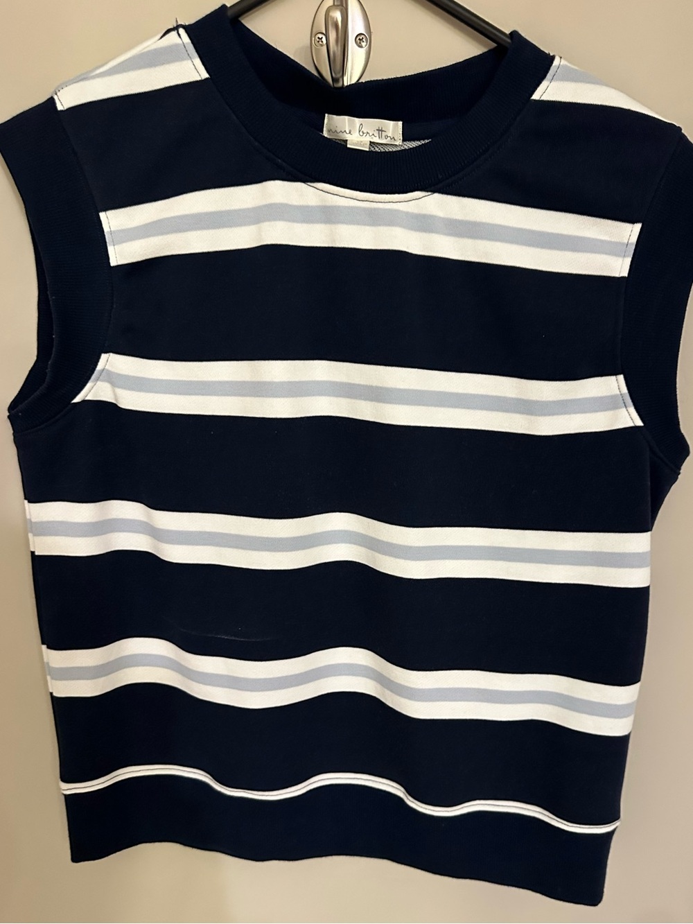 nine britton Navy, White & Light Gray Striped Knit Tank